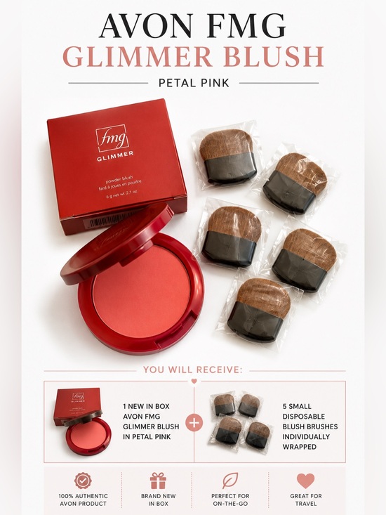 Avon Other - Avon fmg Glimmer Powder Blush in Petal Pink & 5 Disposable Blush Brushes - NEW